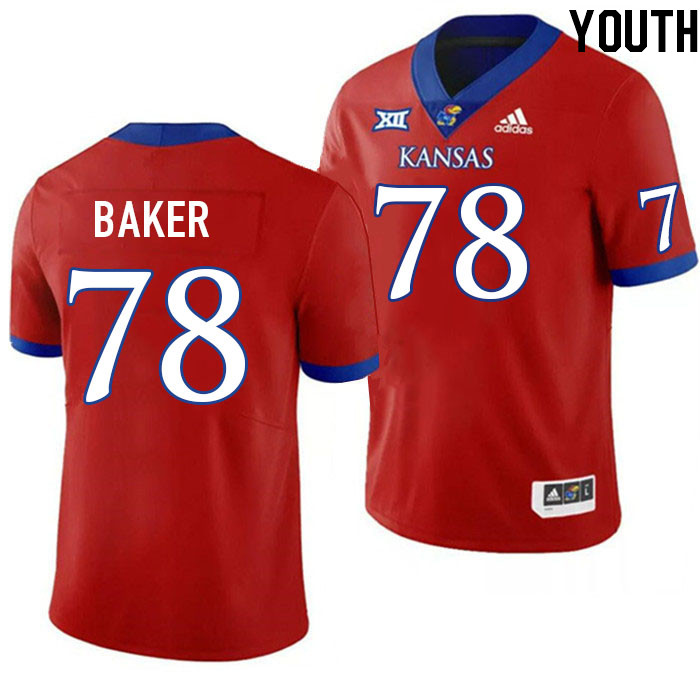 Youth #78 Joey Baker Kansas Jayhawks College Football Jerseys Stitched Sale-Red